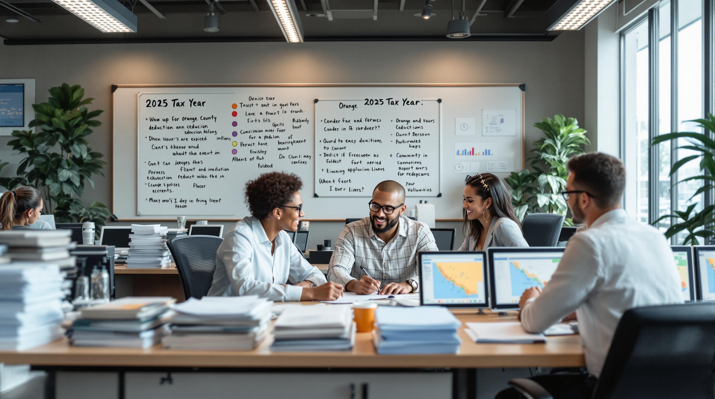 Orange County tax office with professionals planning tax deductions for 2025