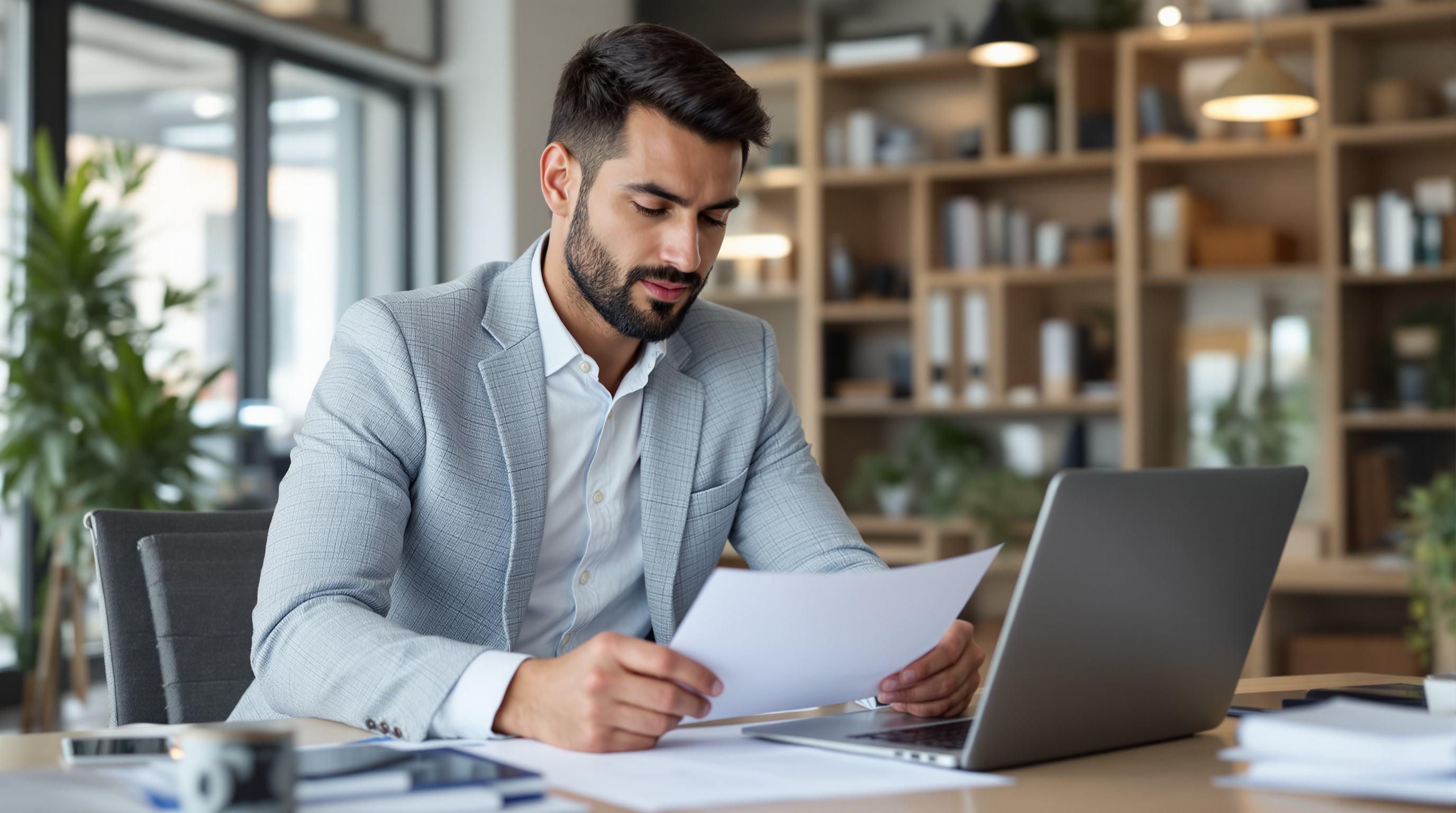 Business owner reviewing legal documents